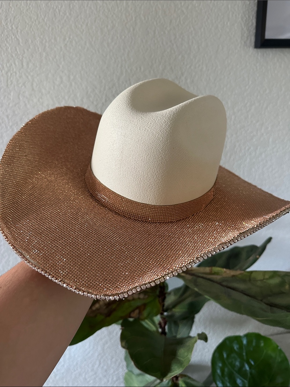 Cream and Rose Gold Women's Rhinestone Cowboy Hat